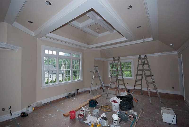 DSC_9932.jpg - The first coat of the wall and ceiling paint (Benjamin Moore OC-10/White Sand) is applied.